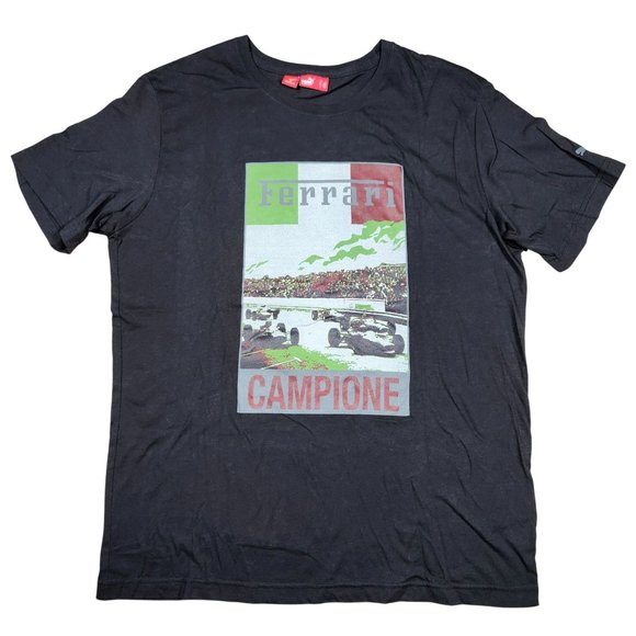 Puma Ferrari Campione Classic 1960s F1 Racing Graphic Black Mens Large T-Shirt - Picture 1 of 11